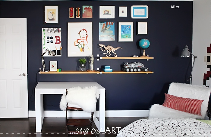 Bs blue wall tween make over reveal diy desk and shelves IKEA hack