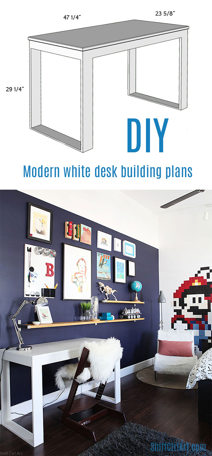 #modern #white #desk building plans. Built with miter saw and #Kreg jig