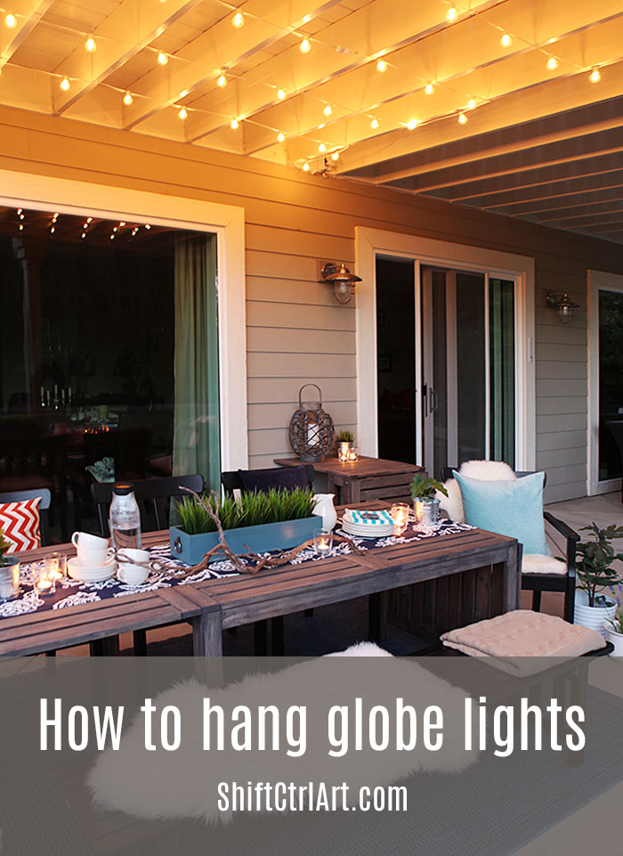 #Globe #lights #hanging them up over the #patio dining area
