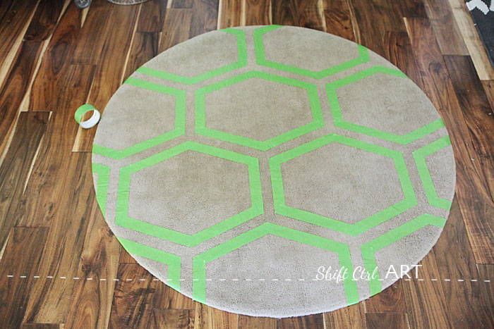 Ringum IKEA rug green frog tape painted with fabric paint 1