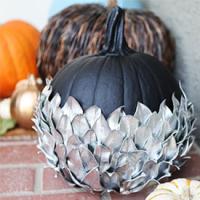 Silver leaf pumpkin - decorating outside for Halloween