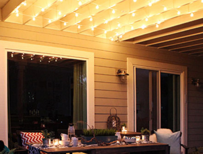 How to: hanging globe lights over the patio dining area