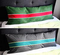 Zip to it: reversible pillow cover with a graphic stripe.