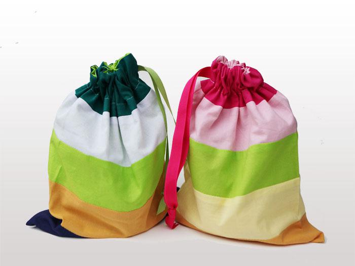 Gift wrap: striped cotton drawstring gift bags for kids