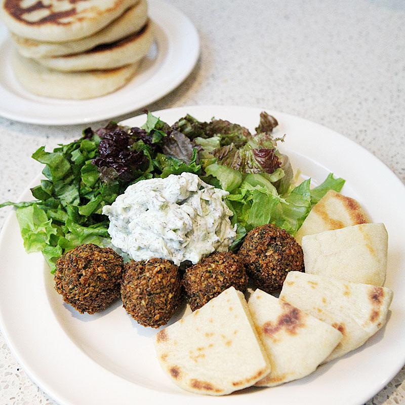 Chick-pea experiment with falafel, pita breadn and tzatziki from scratch