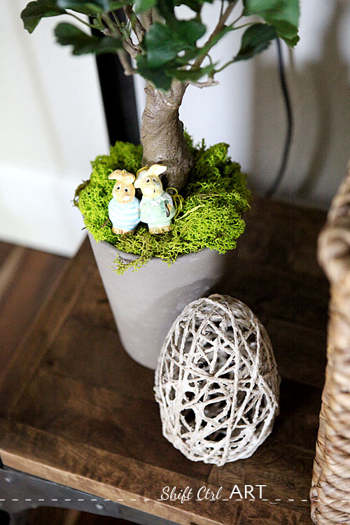 Easter Vignette bunting chickens living room