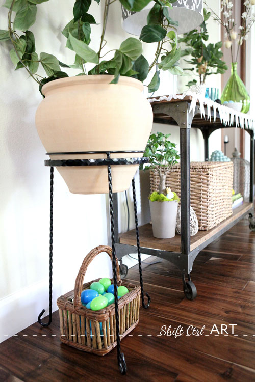 Easter Vignette bunting chickens living room