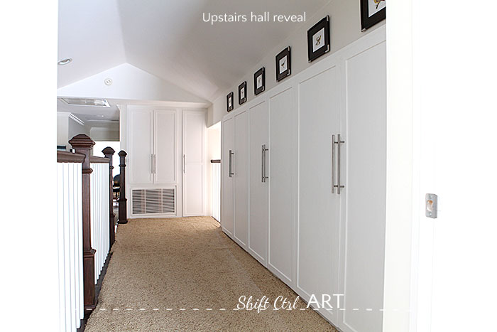 Upstairs hall cabinets wall storage reveal
