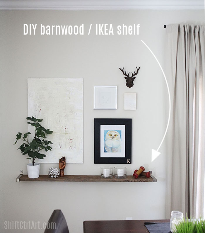 barnwood IKEA EKBY DIY shelf in dining room