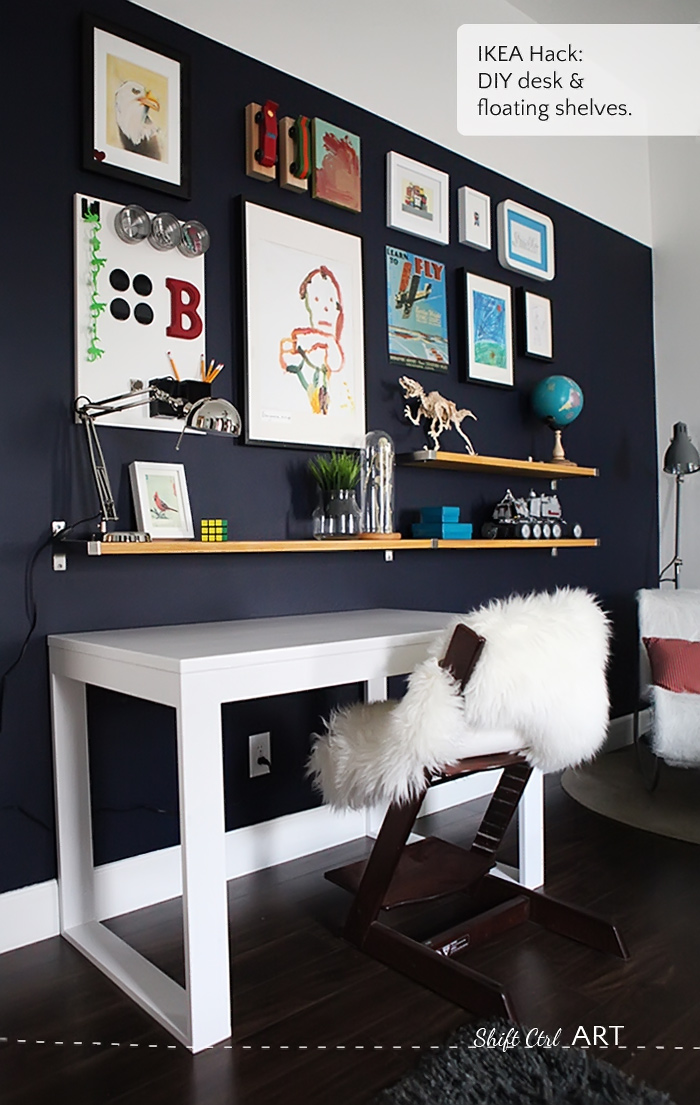 Bs blue wall tween make over reveal diy desk and shelves IKEA hack