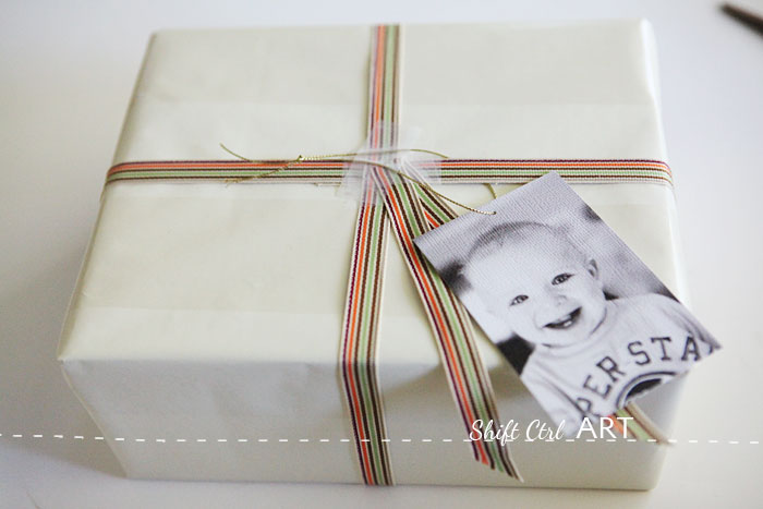 Gift wrap idea for a one year old photographers playground action gift tag