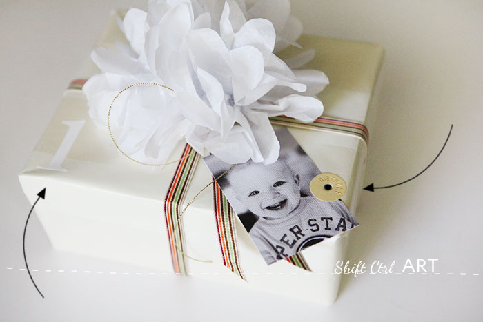 Gift wrap idea for a one year old photographers playground action gift tag