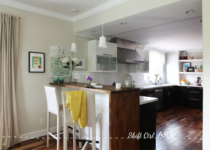 Kitchen remodel after IKEA Caesar stone Acacia hardwood.DIY