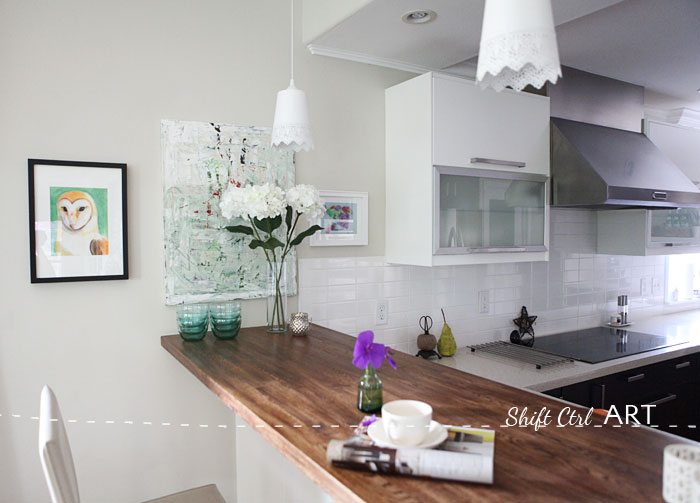 Kitchen remodel after IKEA Caesar stone Acacia hardwood.DIY