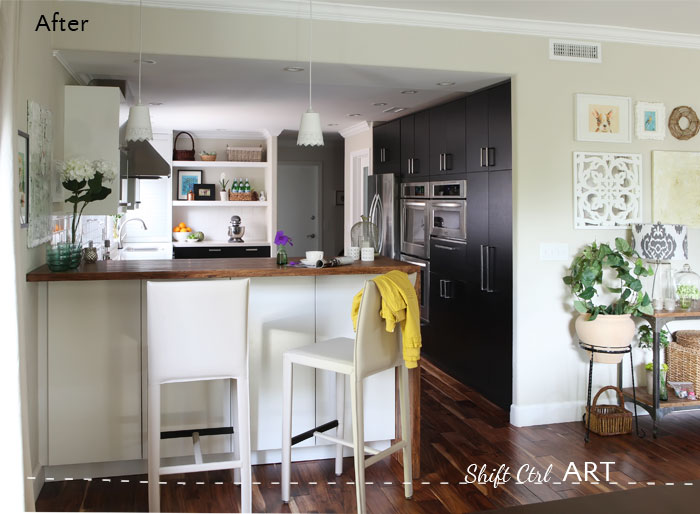 Kitchen remodel after IKEA Caesar stone Acacia hardwood DIY