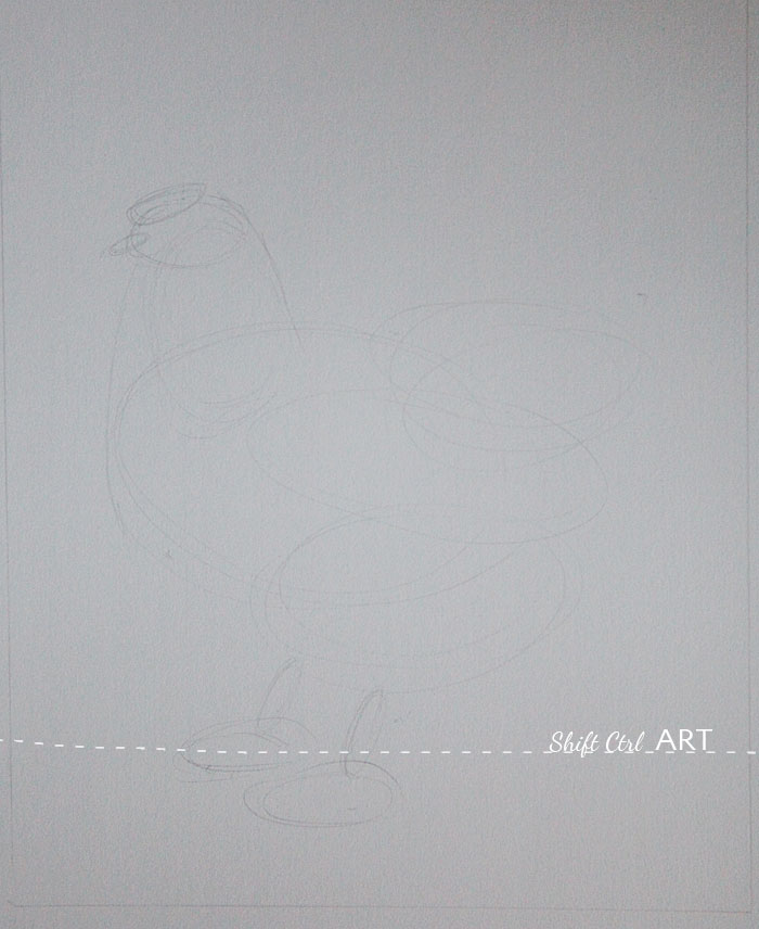 Chicken pastel drawing steps 1