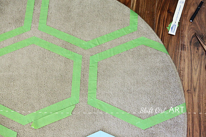 Ringum IKEA rug green frog tape painted with fabric paint 1