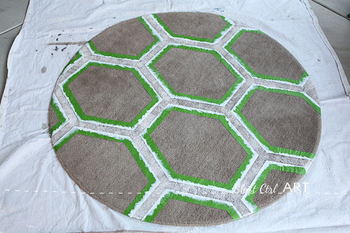 Ringum IKEA rug green frog tape painted with fabric paint 1