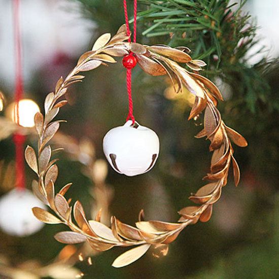 Gold leaf jingle bell ornament