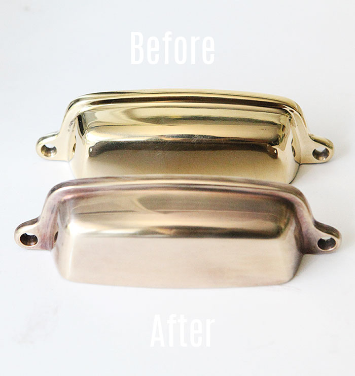 Brass ager or darkening solution for diy solid brass hardware pulls