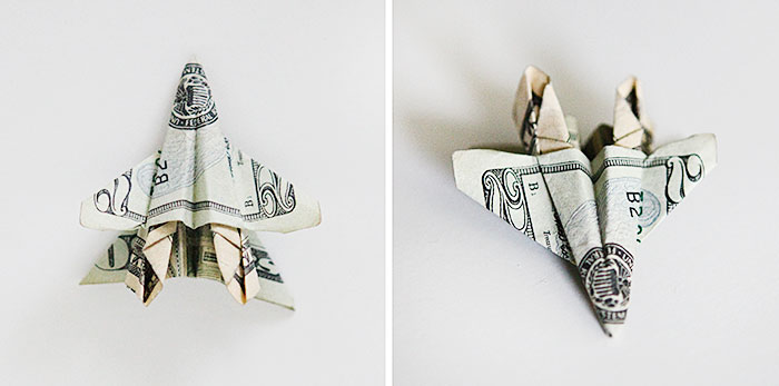 gifting money with origami F 18 fighter jet