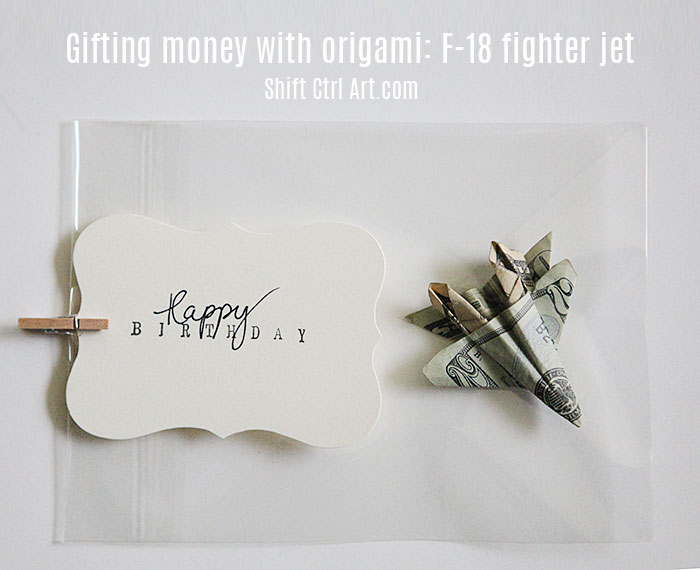 gifting money with origami F 18 fighter jet