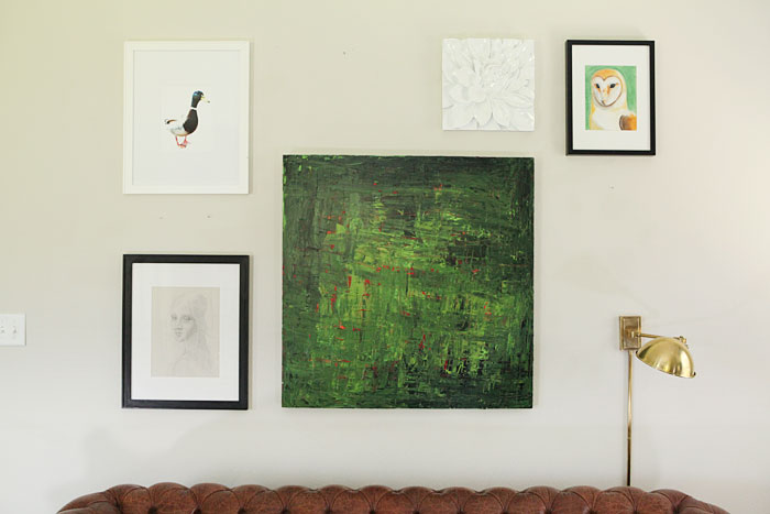 Living room gallery wall and new brass lamp
