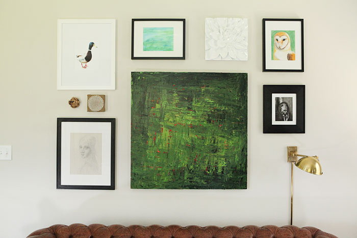 Living room gallery wall and new brass lamp