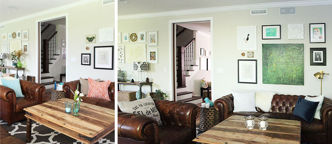 Living room gallery wall and new brass lamp