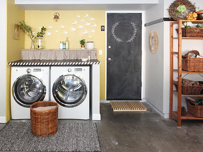 Laundry room reveal black chalk door 1