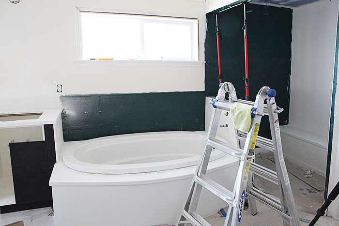 Master bath tiling and marble