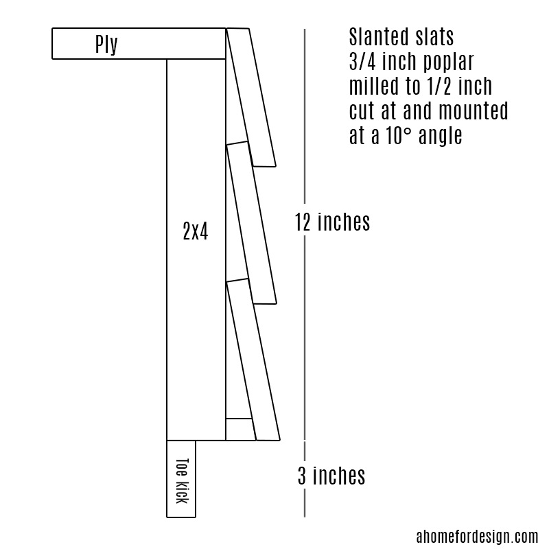 Building slanted front seating bench midcentury style