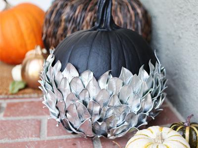 Pumpkin Parade: Silver leaf pumpkin - decorating outside for Halloween
