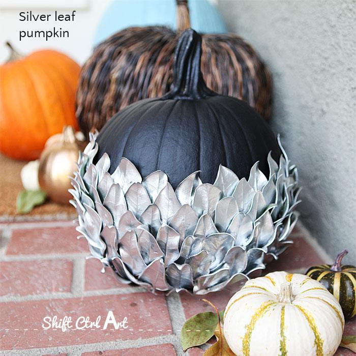 Pumpkin Parade: Silver leaf pumpkin - decorating outside for Halloween