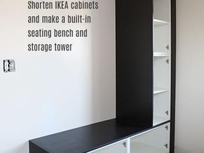 Master bath progress: Shortened built-in IKEA seating bench and cabinet tower