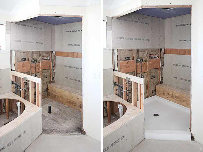 Master bath pan installation and 9 rectangular sink options