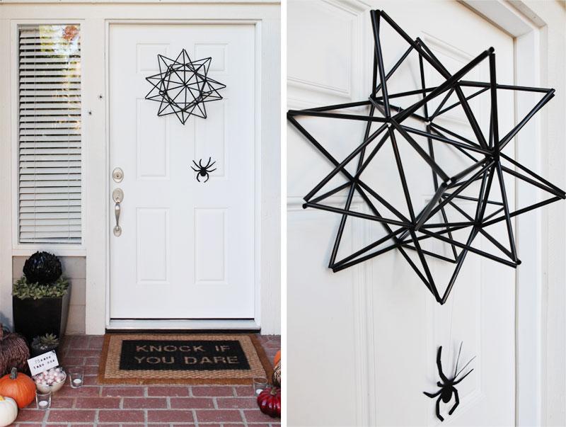 Halloween straw spider web door wreath