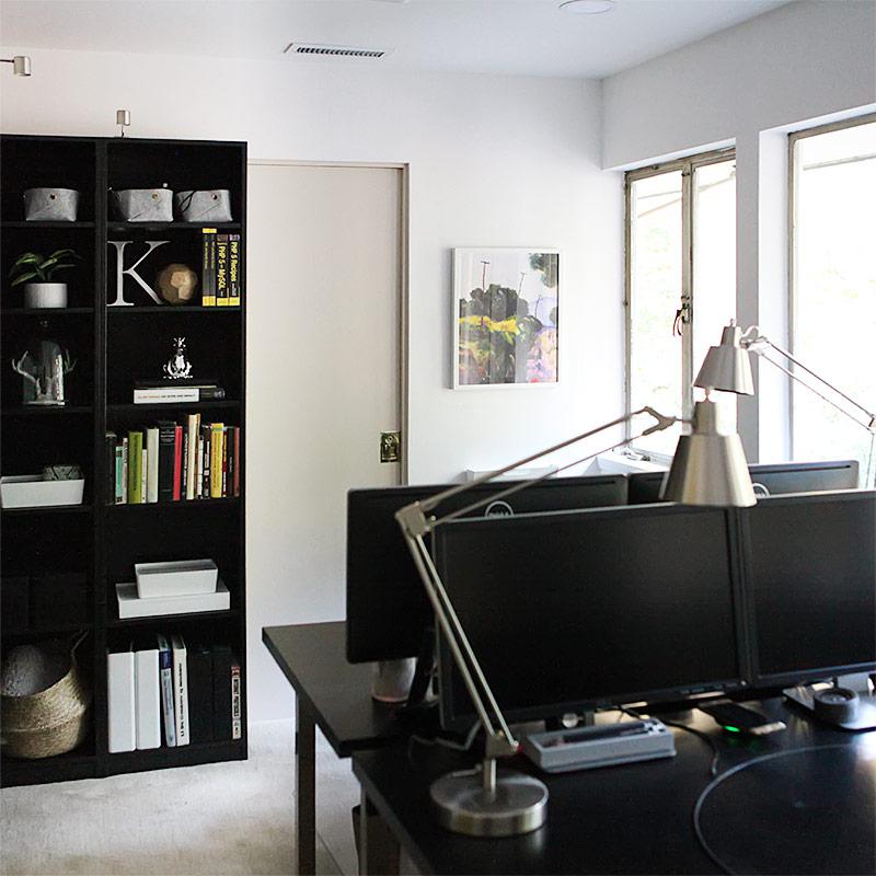 Home office reveal - bookcase and new lighting installed